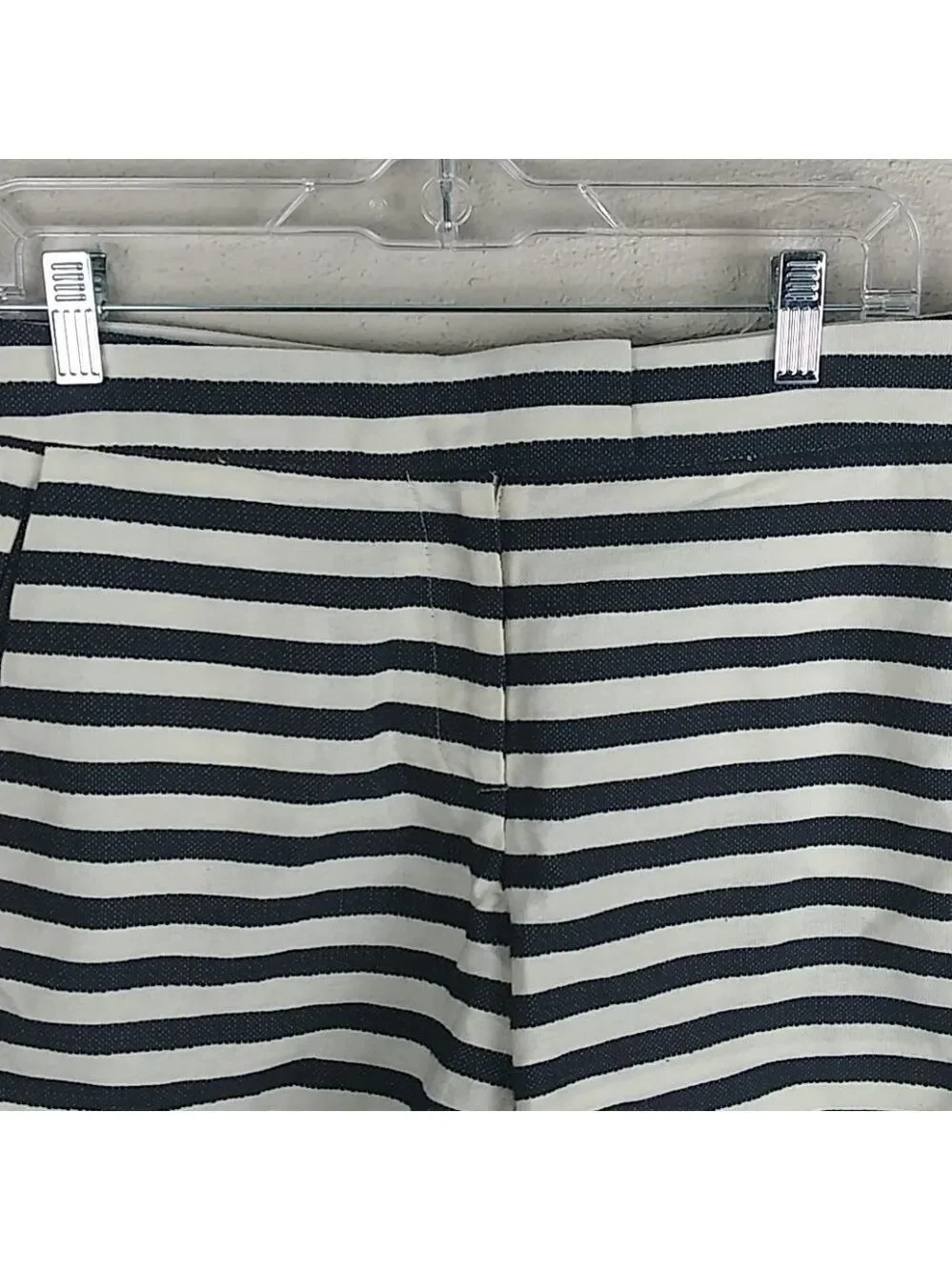 𝅺Dalia Blue White Striped Mid Rise Button Zipper Front Walking Shorts